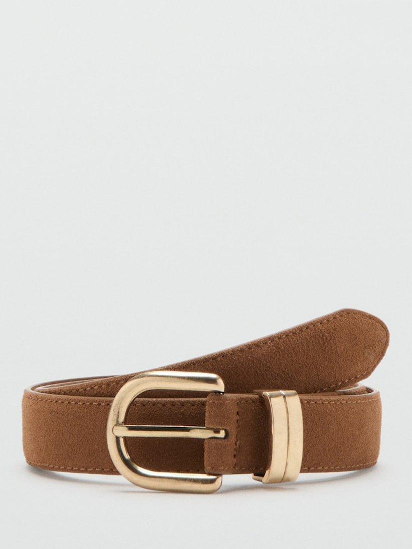 Product image 1 of 4, which shows Mango Corina Suede Belt, Brown, L