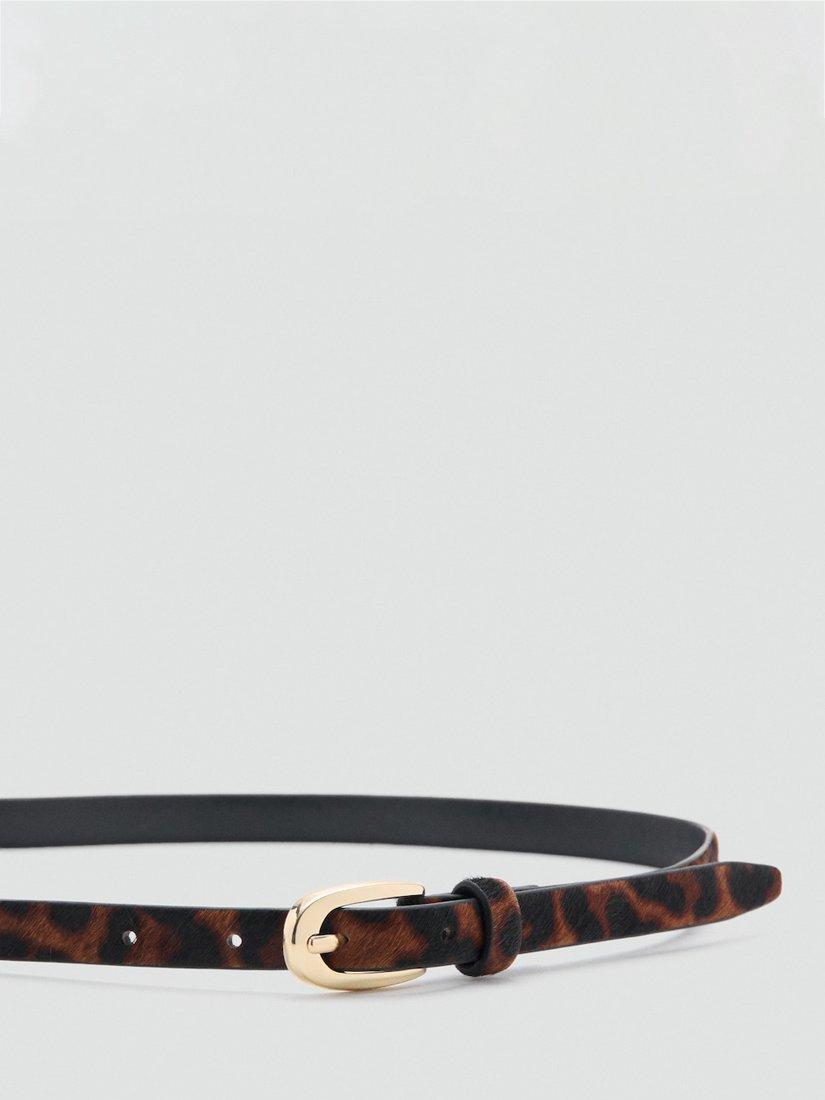 Product image 1 of 4, which shows Mango Nestor Leopard Print Leather Belt, Brown, L