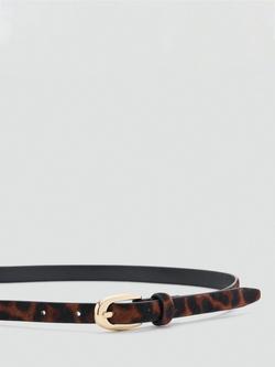 Mango Nestor Leopard Print Leather Belt, Brown, Brown