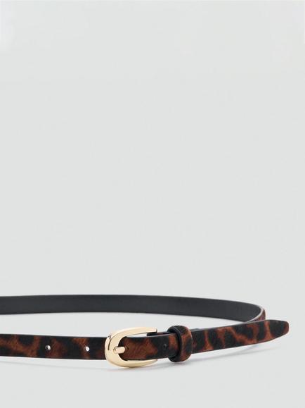 Mango Nestor Leopard Print Leather Belt, Brown, Brown