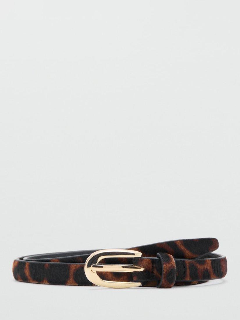Product image 2 of 4, which shows Mango Nestor Leopard Print Leather Belt, Brown, L