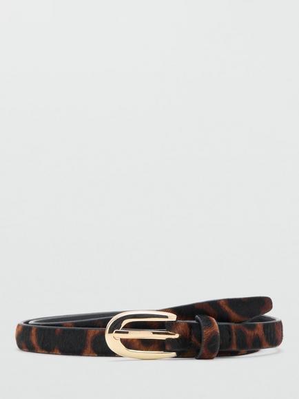 Mango Nestor Leopard Print Leather Belt, Brown - view 2, Brown