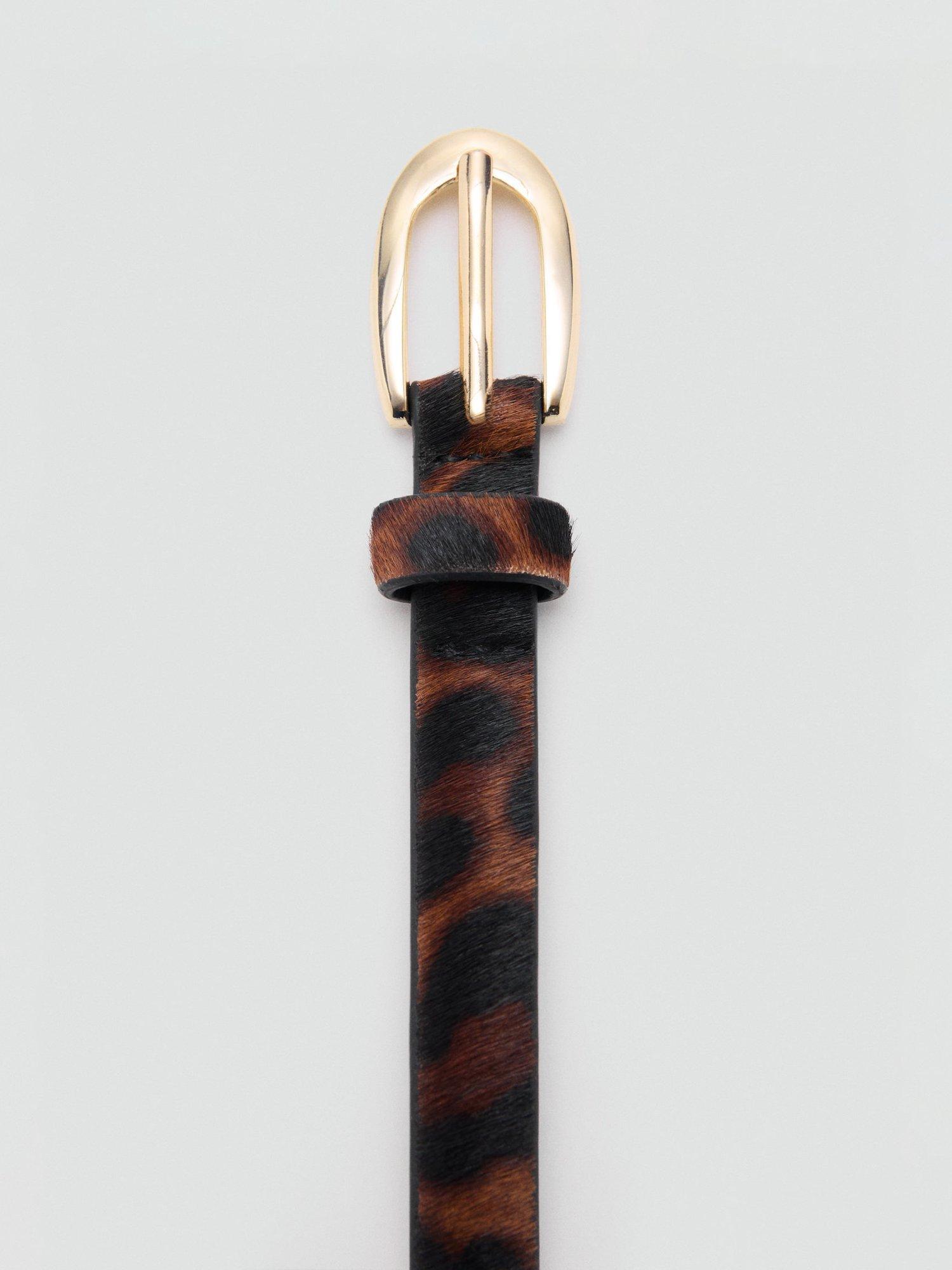 Product image 3 of 4, which shows Mango Nestor Leopard Print Leather Belt, Brown, L