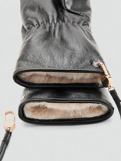 Mango Cara Leather Mittens, Black - view 2, Black