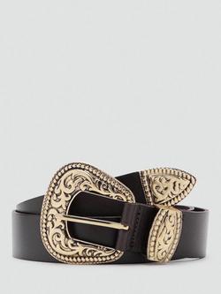 Mango Nordin Leather Belt, Dark Brown, Dark Brown