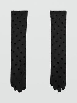 Mango Long Polka Dot Gloves, Black, Black