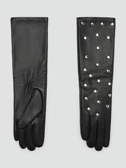 Mango Gildis Long Embellished Leather Gloves, Black, Black