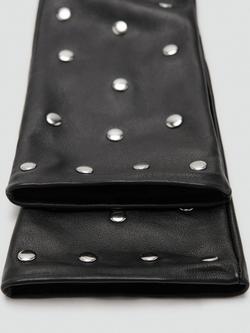 Mango Gildis Long Embellished Leather Gloves, Black - view 2, Black