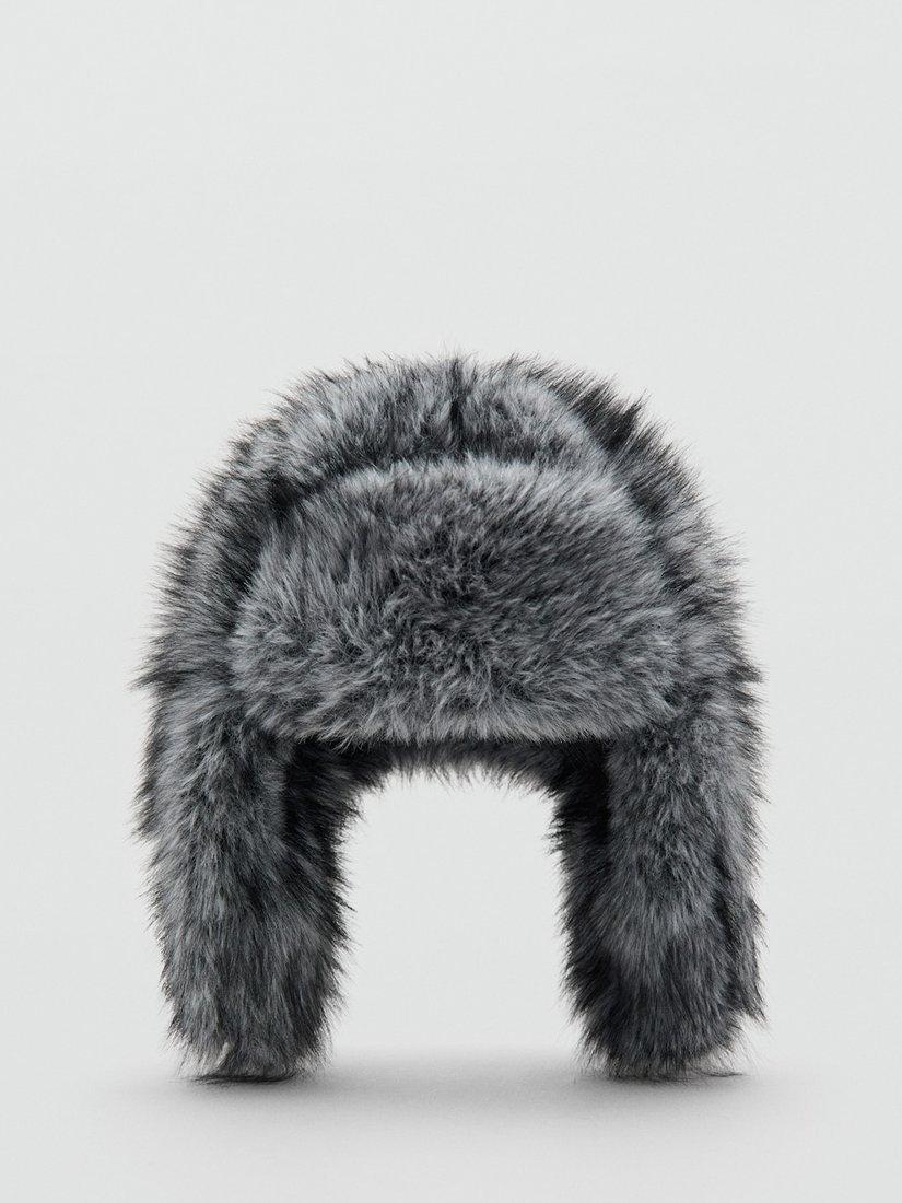 Product image 1 of 3, which shows Mango Amelia Faux Fur Hat, Grey, One Size