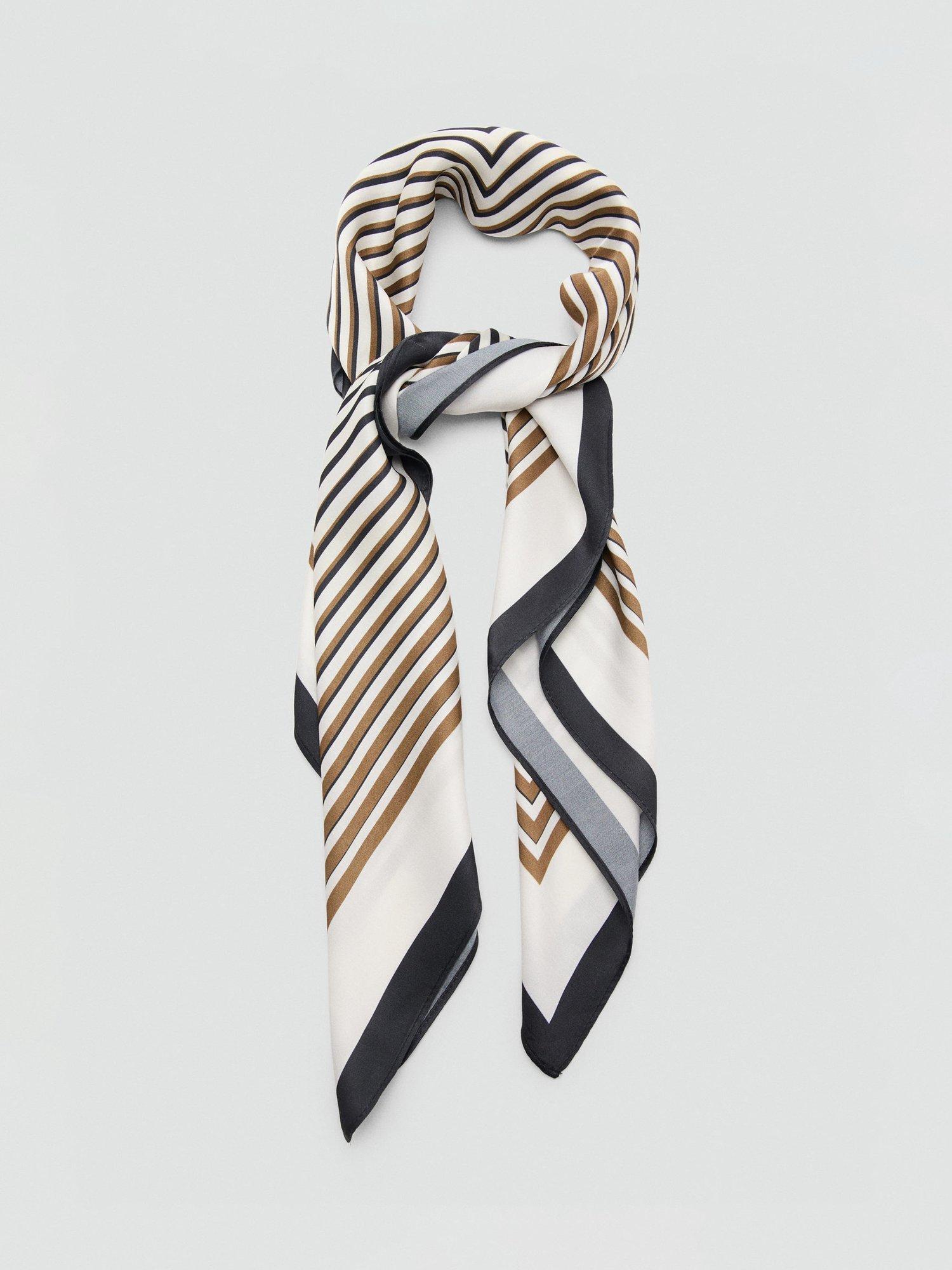 Product image 3 of 3, which shows Mango Geometric Print Square Scarf, Light Beige, One Size