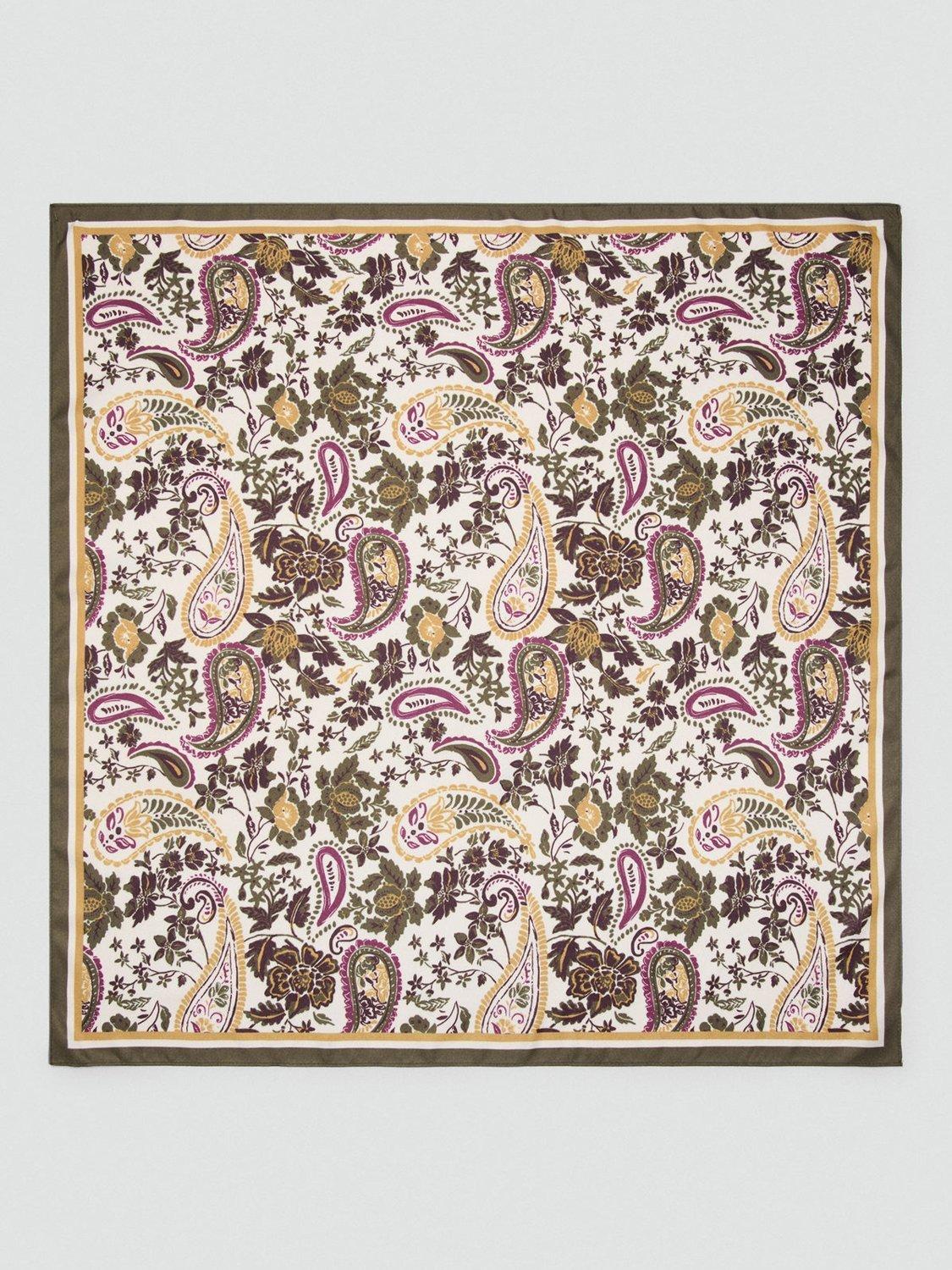 Product image 1 of 3, which shows Mango Naia Paisley Square Scarf, Beige/Khaki, One Size