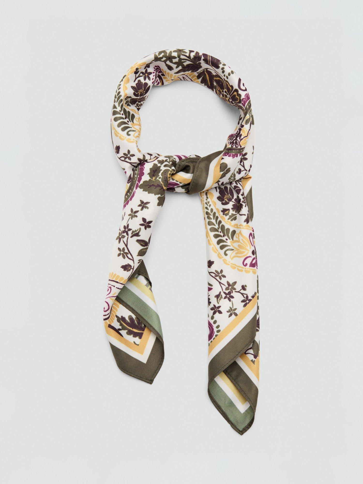 Product image 3 of 3, which shows Mango Naia Paisley Square Scarf, Beige/Khaki, One Size