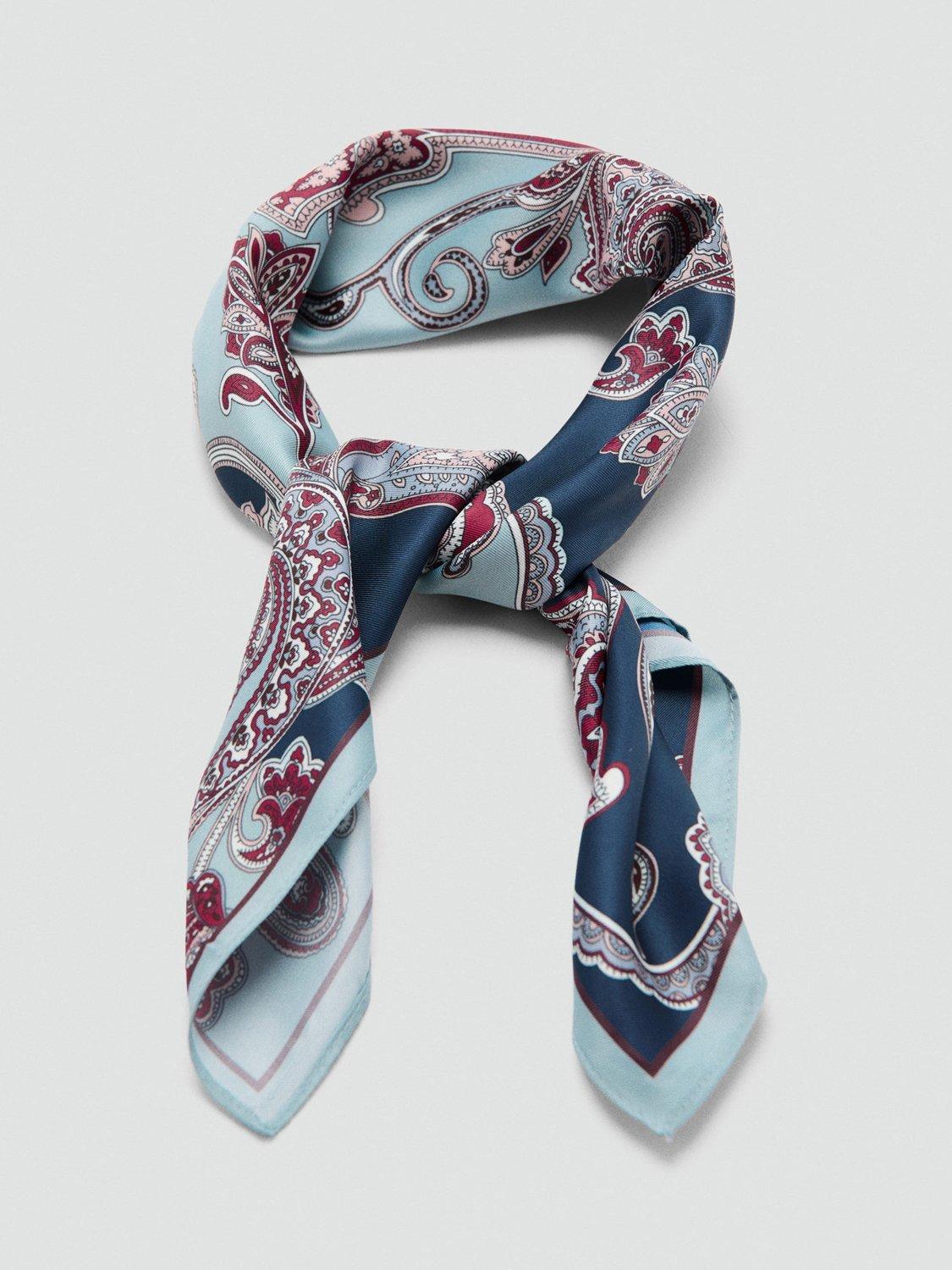 Product image 3 of 3, which shows Mango Napoles Paisley Square Scarf, Blue, One Size