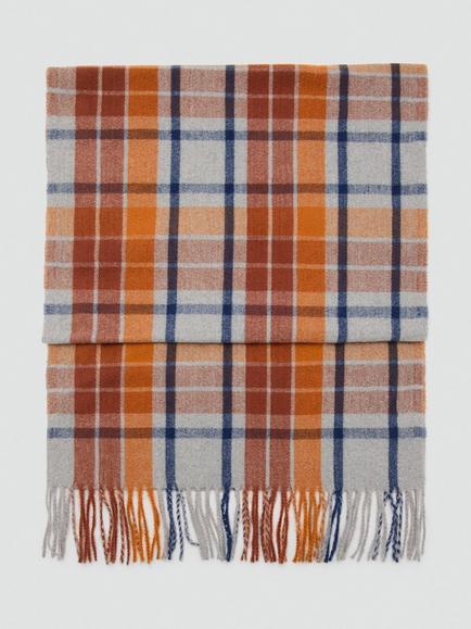 Mango Narcisa Check Scarf, Dark Brown, Dark Brown