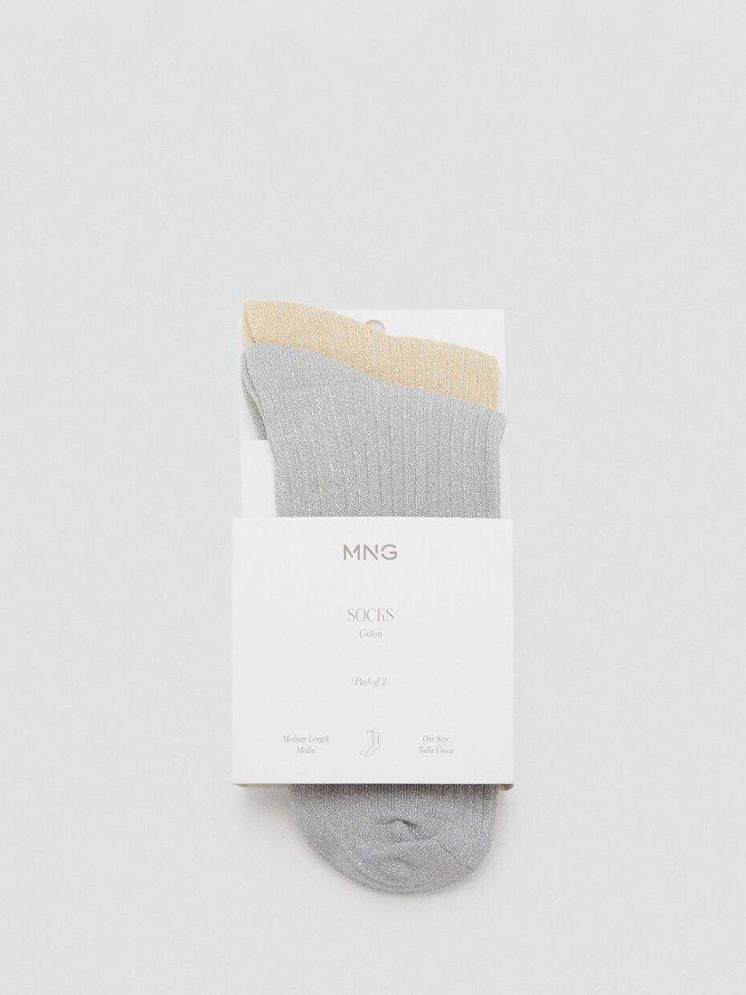 Product image 2 of 4, which shows Mango Lucia Ankle Socks, Pack of 2, Grey, One Size