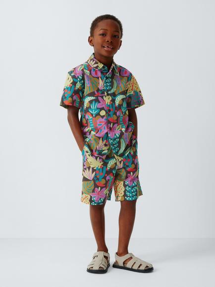 John Lewis Kids' Summer Parrot Short Sleeve Shirt, Multi - view 2, Multi