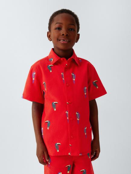 John Lewis Kids' Embroidered Parrot Shirt, Red, Red