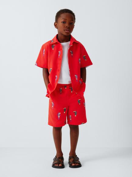 John Lewis Kids' Embroidered Parrot Shirt, Red - view 2, Red