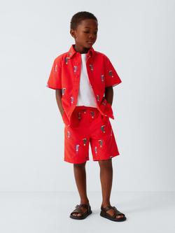 John Lewis Kids' Embroidered Parrots Shorts, Red - view 2, Red