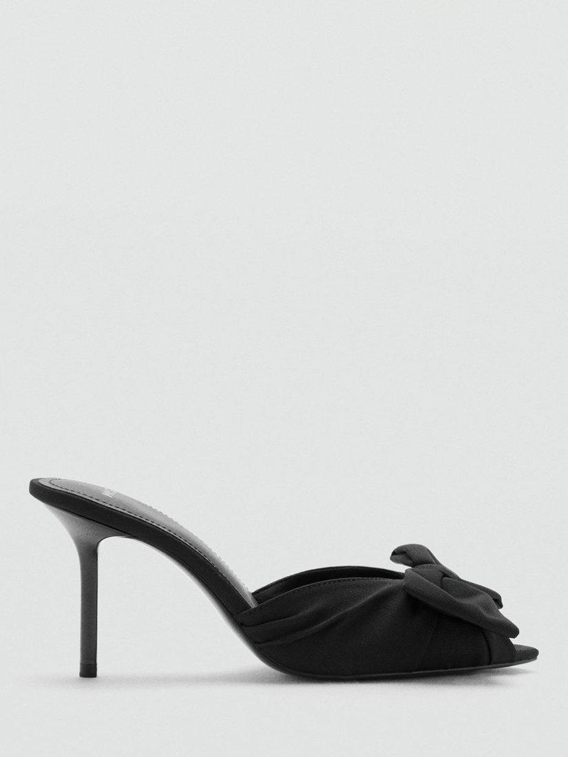 Product image 1 of 4, which shows Mango Lasy Bow Detail Heeled Sandals, Black, 2