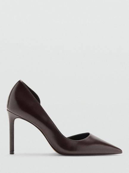 Mango Audrey Asymmetric Stiletto Heel Court Shoes, Dark Brown