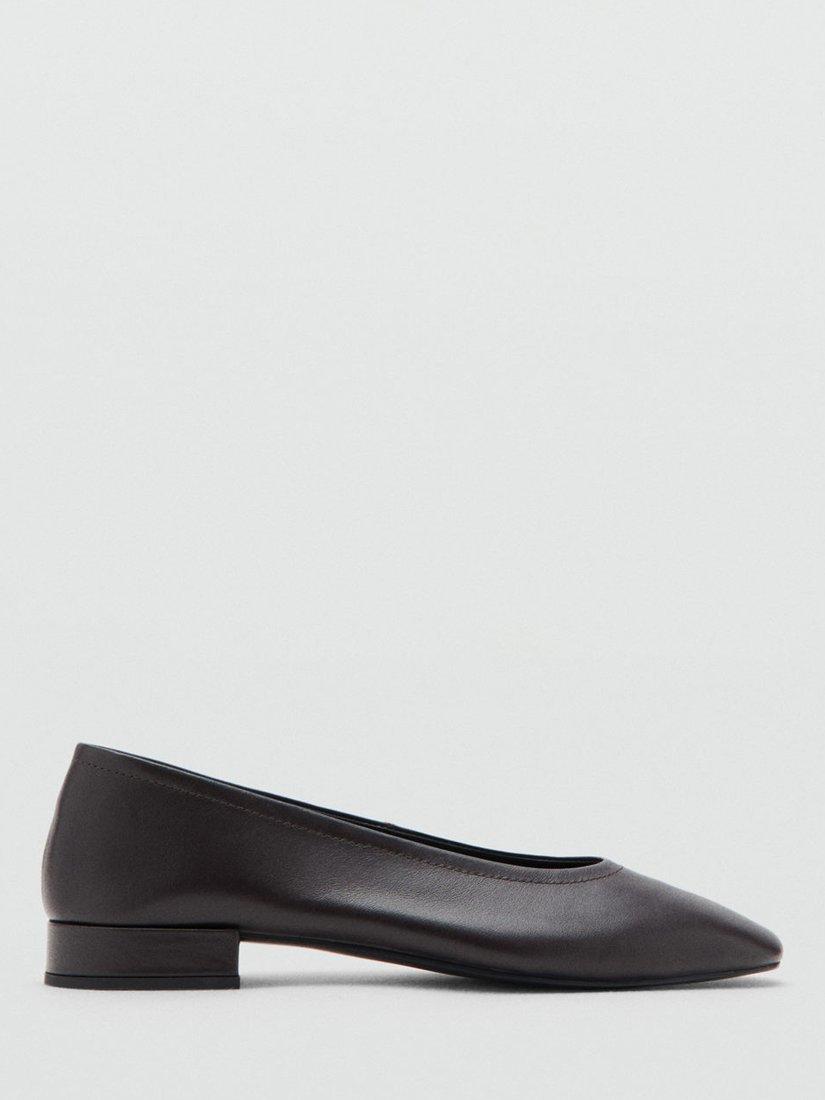 Product image 1 of 4, which shows Mango Luna Leather Ballerina Pumps, Dark Brown, 4