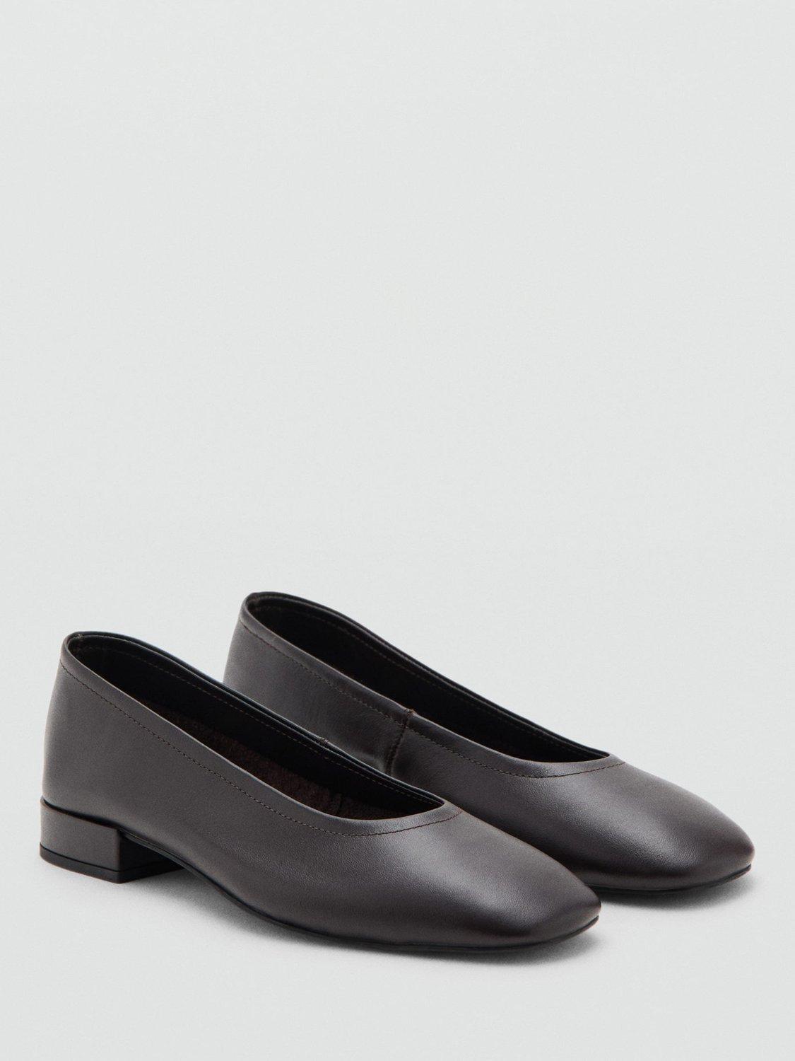 Product image 2 of 4, which shows Mango Luna Leather Ballerina Pumps, Dark Brown, 4