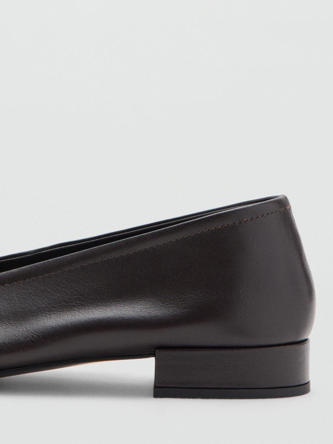 Product image 3 of 4, which shows Mango Luna Leather Ballerina Pumps, Dark Brown, 4