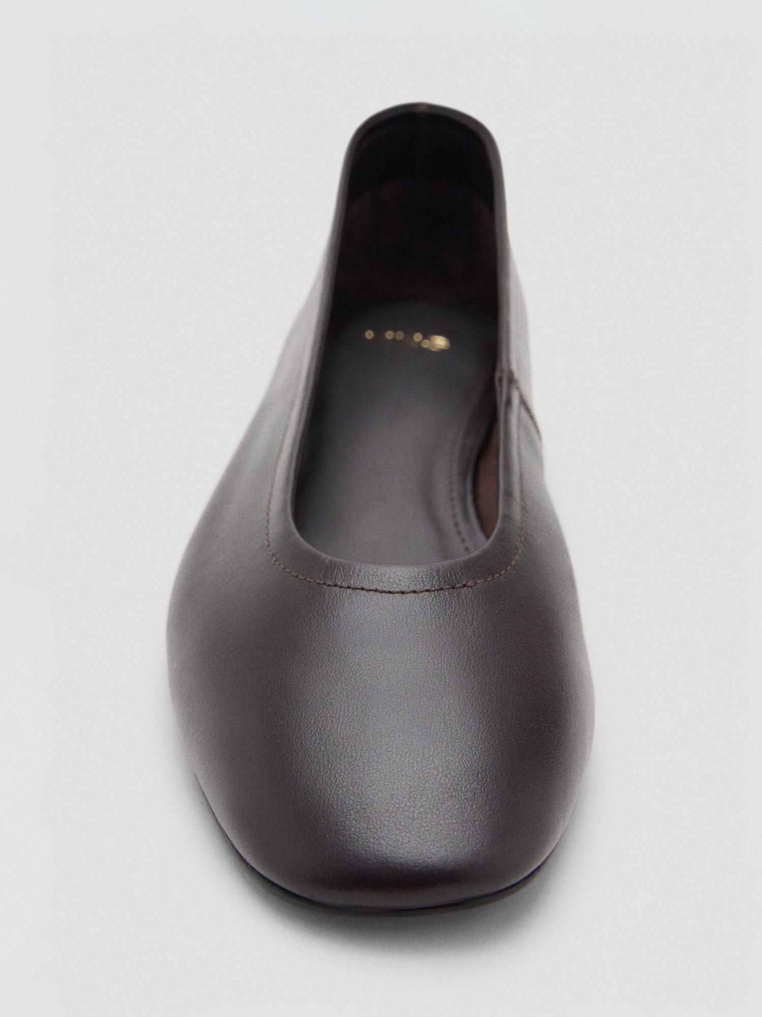Product image 4 of 4, which shows Mango Luna Leather Ballerina Pumps, Dark Brown, 4