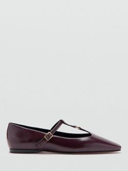 Mango Loto Faux Leather Cross Strap Ballerina Pumps, Dark Red, Dark Red