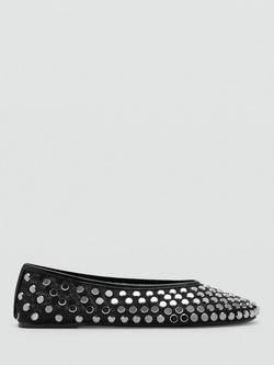Mango Savoir Mesh Studded Ballerina Pumps, Black, Black