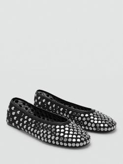 Mango Savoir Mesh Studded Ballerina Pumps, Black - view 2, Black