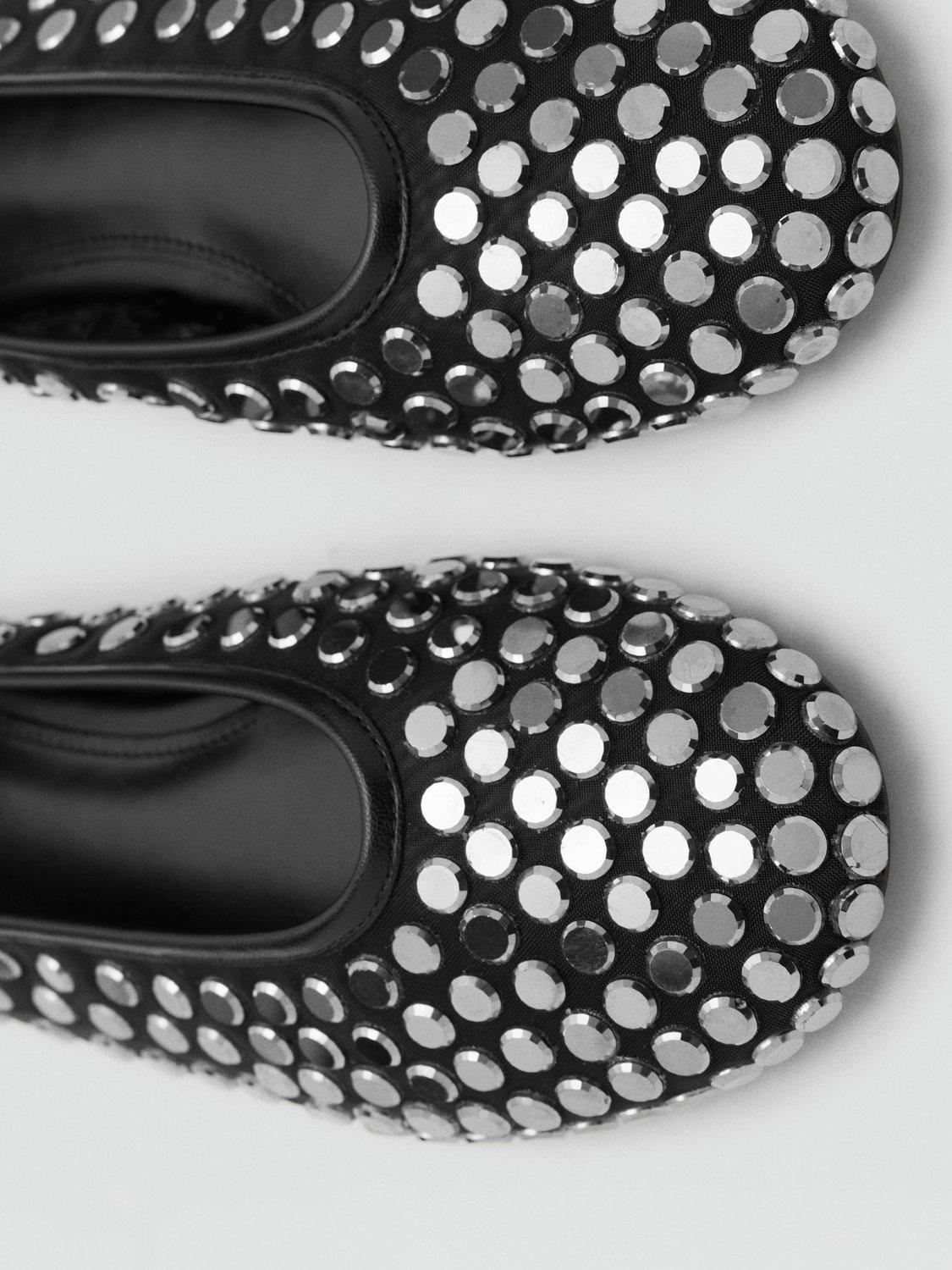 Product image 3 of 4, which shows Mango Savoir Mesh Studded Ballerina Pumps, Black, 2
