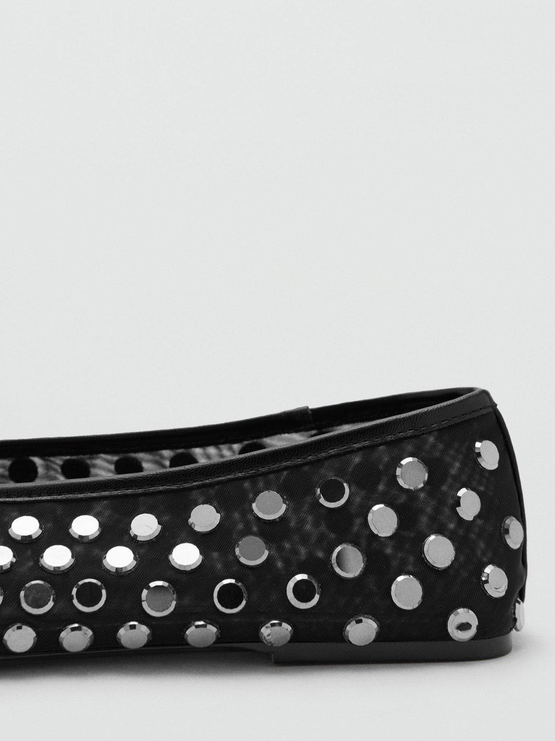 Product image 4 of 4, which shows Mango Savoir Mesh Studded Ballerina Pumps, Black, 2