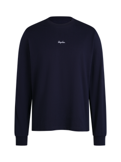 Rapha Cotton Long Sleeved Crew Neck T-Shirt, Dark Navy, Dark Navy