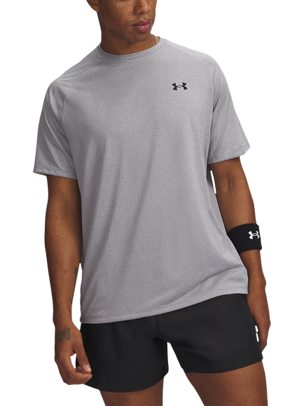 Under Armour Men's Regular Fit Tech Fabric Logo T-Shirt, Steel Light Heather, Steel Light Heather