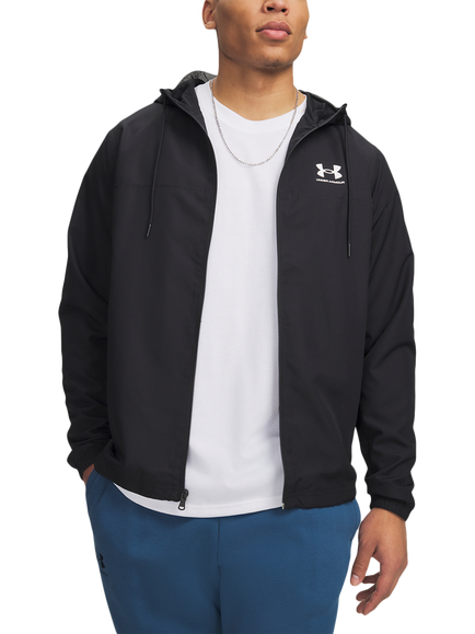 Under Armour Men's Rival Woven Windbreaker, Black/Black/White, Black/Black/White