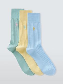 Ralph Lauren Ribbed Cotton Blend Trouser Socks, Pack of 3, Yellow Mid, Yellow Mid