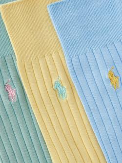 Ralph Lauren Ribbed Cotton Blend Trouser Socks, Pack of 3, Yellow Mid - view 2, Yellow Mid