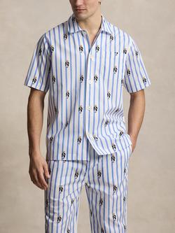 Ralph Lauren Bear Print Short Sleeve Pyjama Top, Blue, Blue