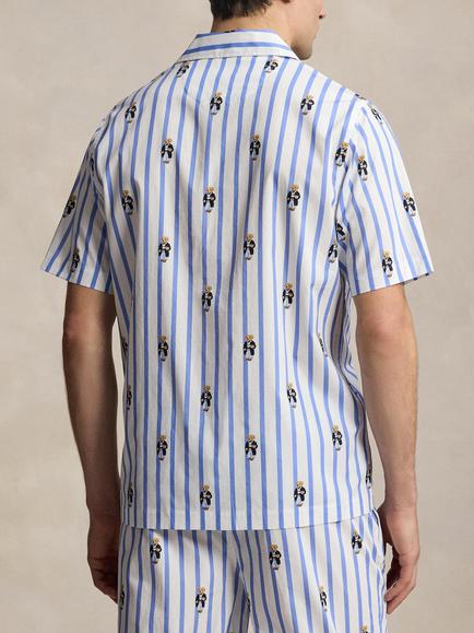 Ralph Lauren Bear Print Short Sleeve Pyjama Top, Blue - view 2, Blue