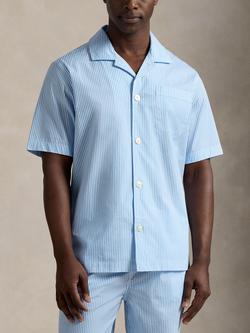 Ralph Lauren Cotton Stripe Short Sleeve Pyjama Shirt, Blue Sky, Blue Sky