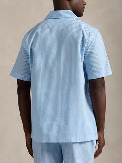 Ralph Lauren Cotton Stripe Short Sleeve Pyjama Shirt, Blue Sky - view 2, Blue Sky