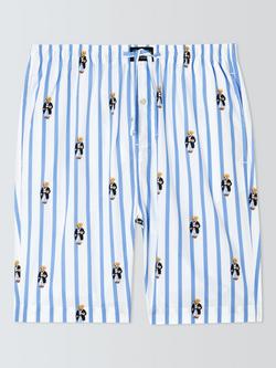 Ralph Lauren Cotton Stripe Bear Print Lounge Shorts, Blue Mid, Blue Mid