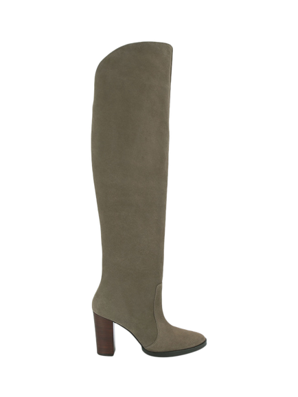 Carvela Allora Leather Over the Knee Boots, Khaki, Khaki