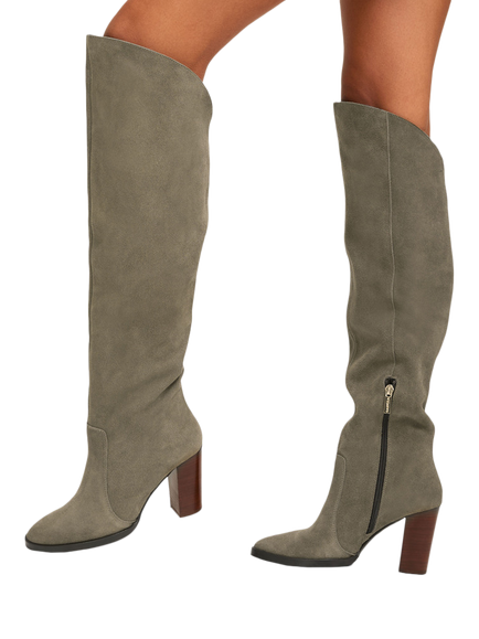 Carvela Allora Leather Over the Knee Boots, Khaki - view 2, Khaki