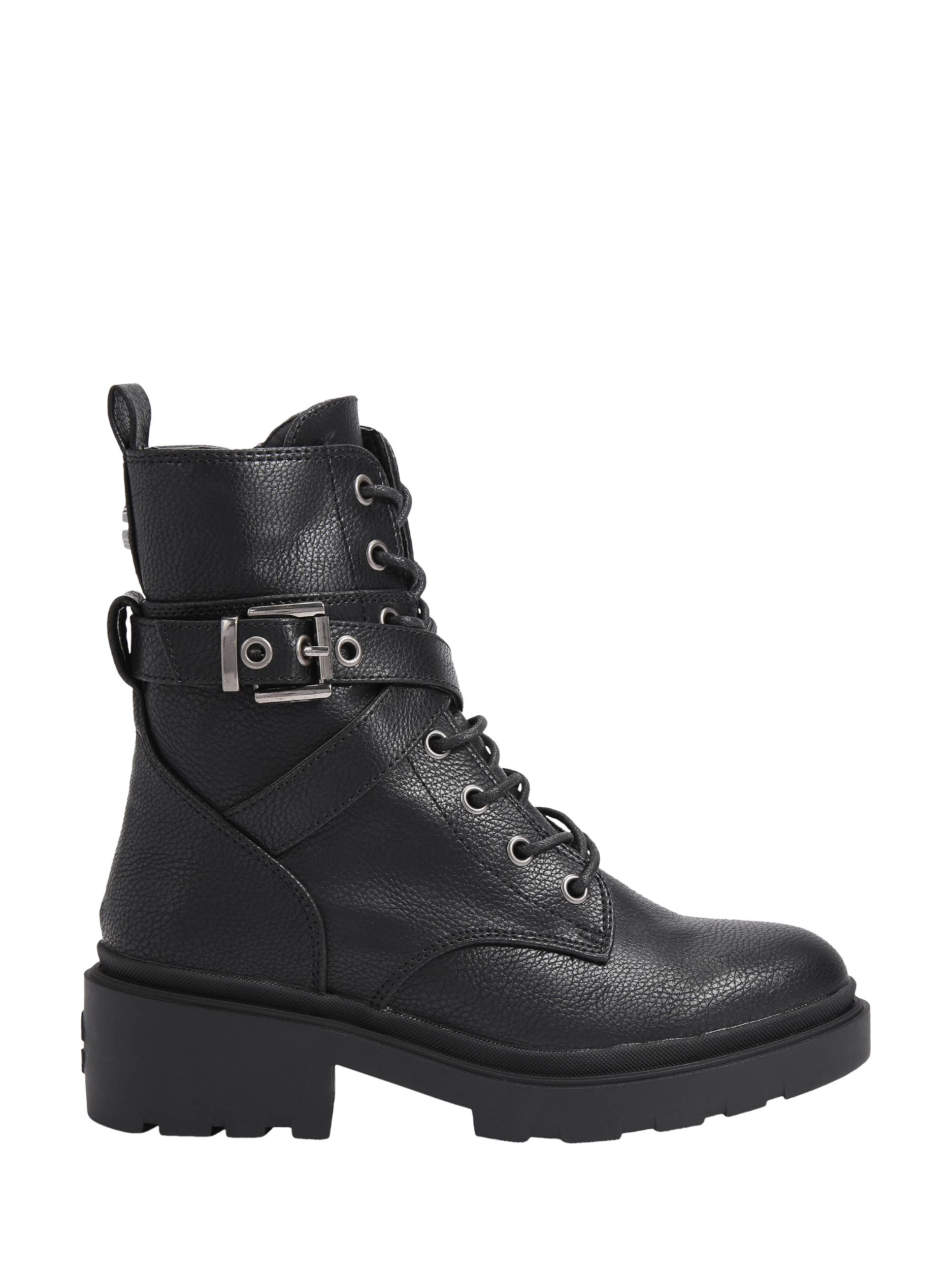 Product image 1 of 5, which shows Carvela Boulder Combat Block Heel Ankle Boots, Black, 3
