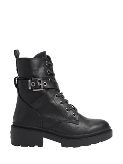 Carvela Boulder Combat Block Heel Ankle Boots, Black, Black