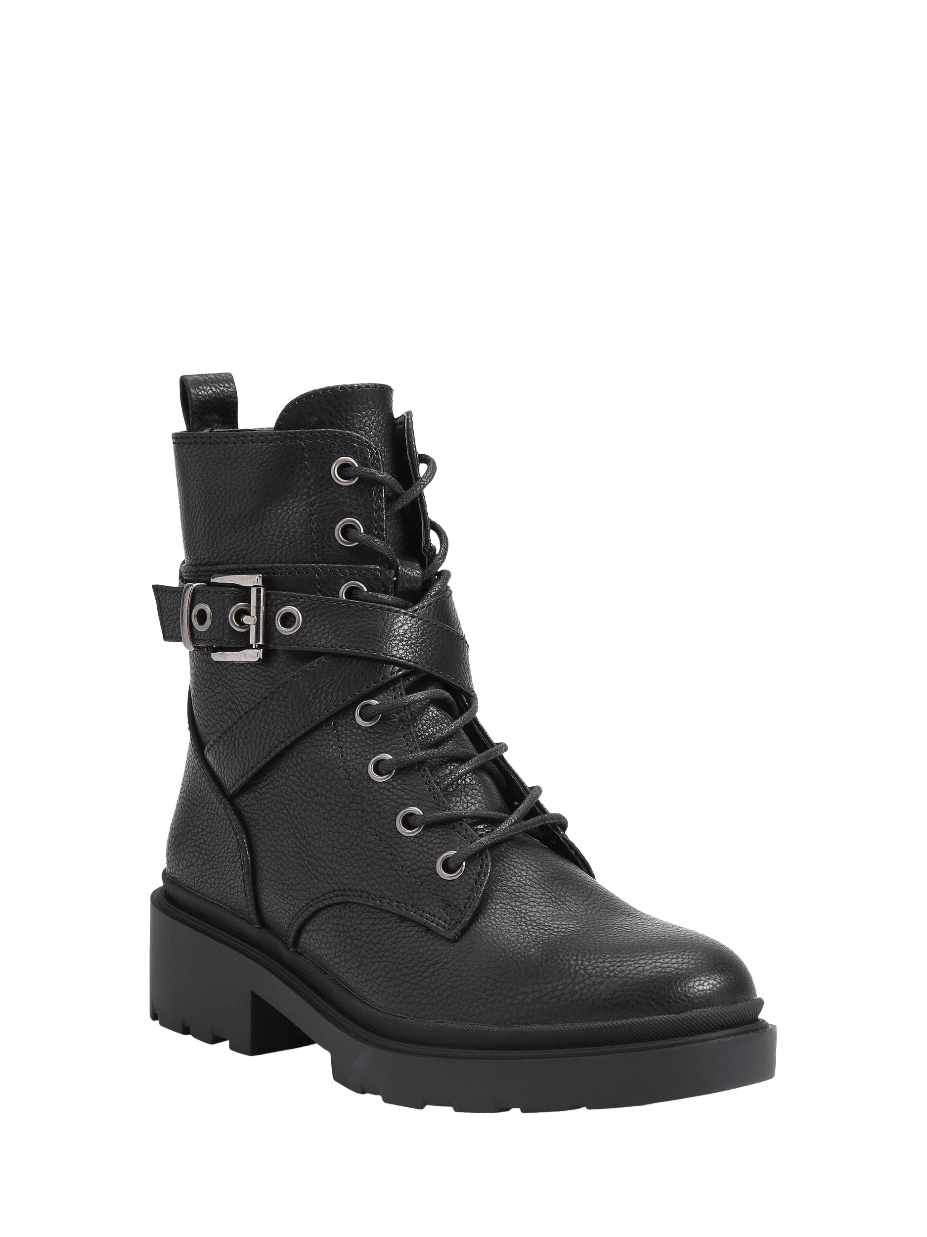 Product image 3 of 5, which shows Carvela Boulder Combat Block Heel Ankle Boots, Black, 3