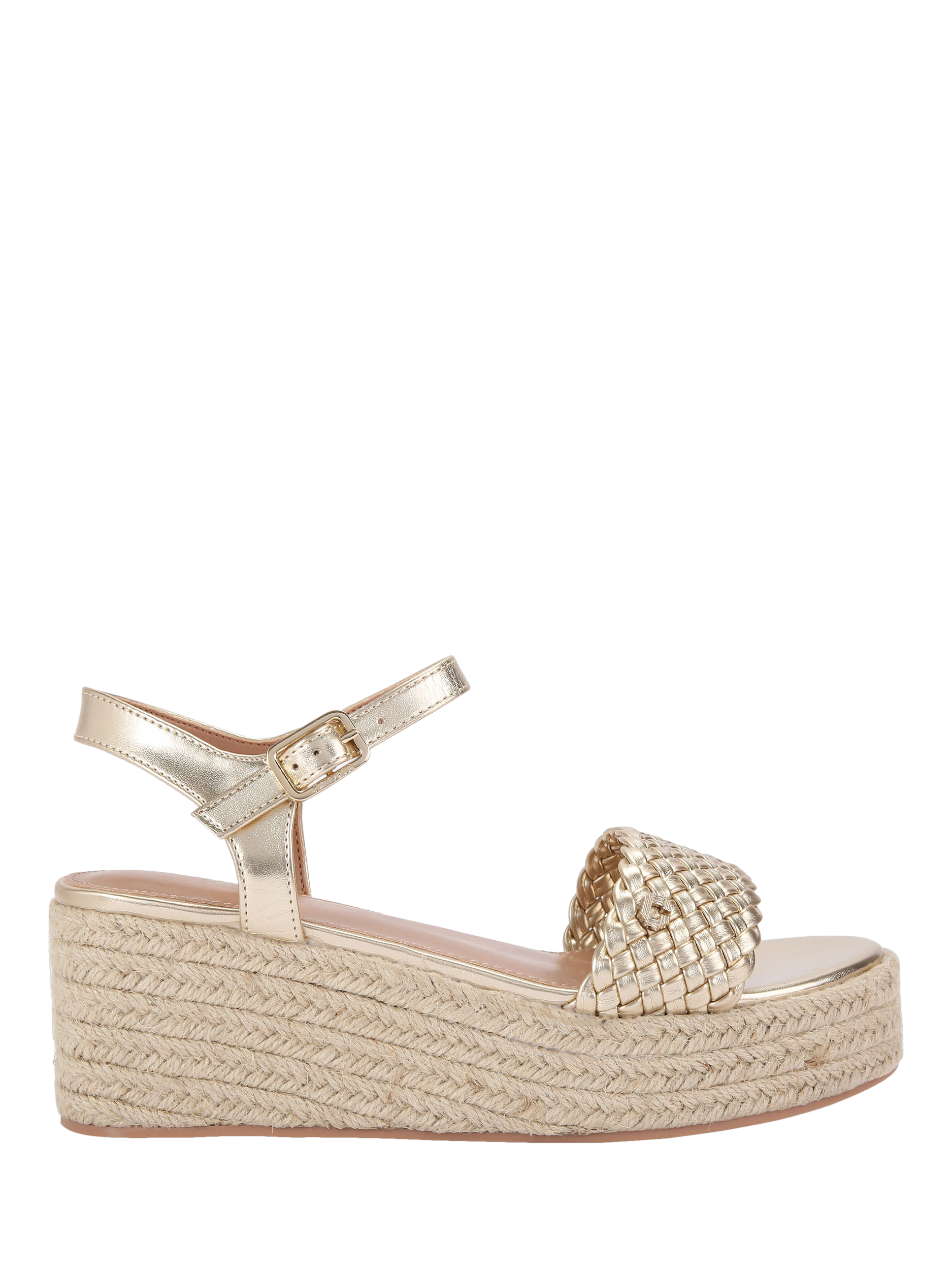 Product image 1 of 5, which shows Carvela Treccia Woven Toe Strap Flatform Sandals, Gold, 3